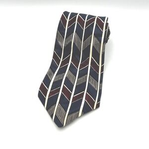 Robert Talbott Studio Silk Tie Navy Burgundy Mens 3.75" W Chevron Geometric USA